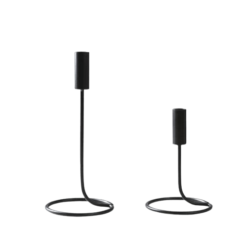 IRON BLACK TAPER CANDLE HOLDER SET OF 2